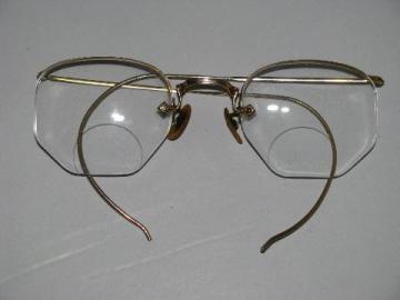 catalog photo of pair old vintage Artcraft 12k gold bifocal spectacles w/case