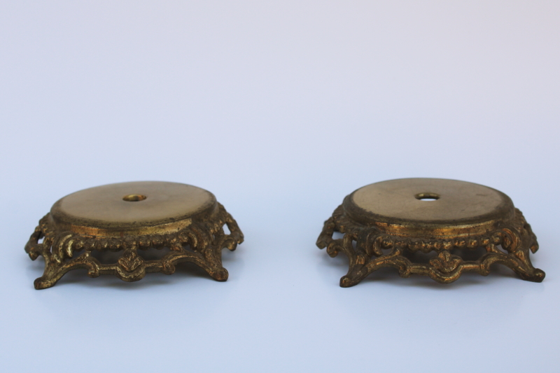photo of pair ornate old gold cast metal lamp bases or display stands, vintage french country style #1