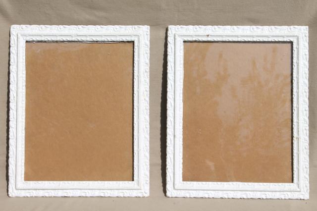 photo of pair ornate wood picture frames w/ old white paint, shabby cottage chic #1