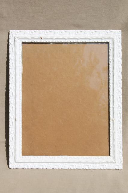 photo of pair ornate wood picture frames w/ old white paint, shabby cottage chic #2