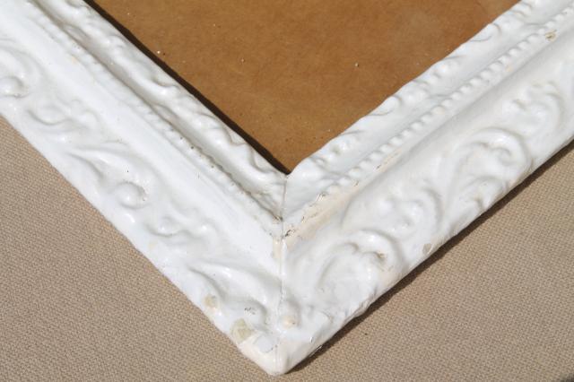 photo of pair ornate wood picture frames w/ old white paint, shabby cottage chic #4