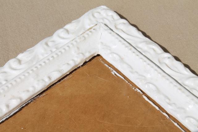 photo of pair ornate wood picture frames w/ old white paint, shabby cottage chic #5