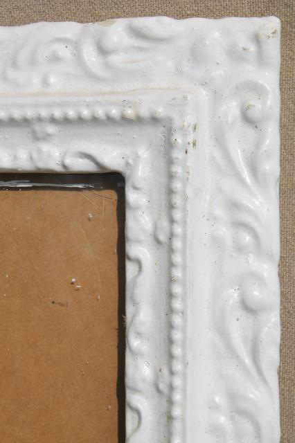 photo of pair ornate wood picture frames w/ old white paint, shabby cottage chic #6