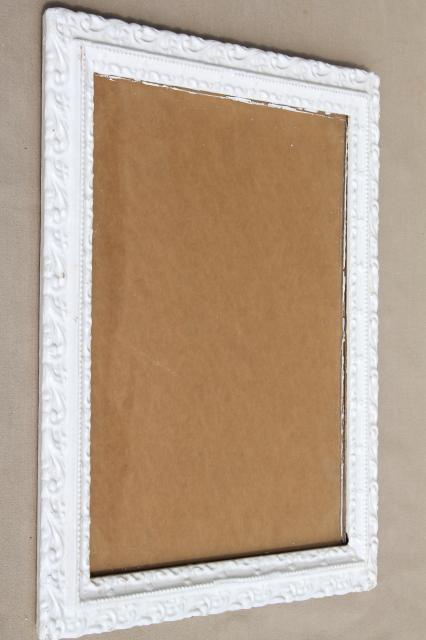 photo of pair ornate wood picture frames w/ old white paint, shabby cottage chic #7