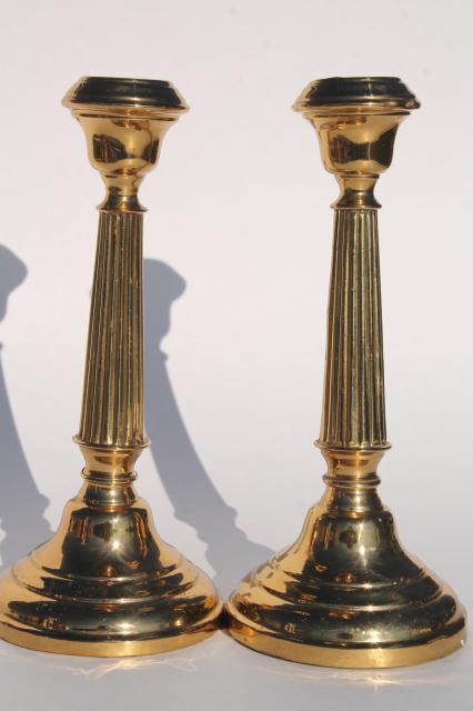 photo of pair polished brass candlesticks, vintage candle holders, English brass hollowware #2