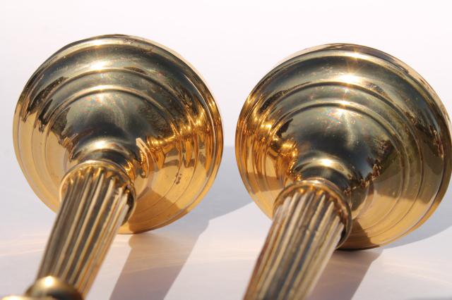 photo of pair polished brass candlesticks, vintage candle holders, English brass hollowware #5