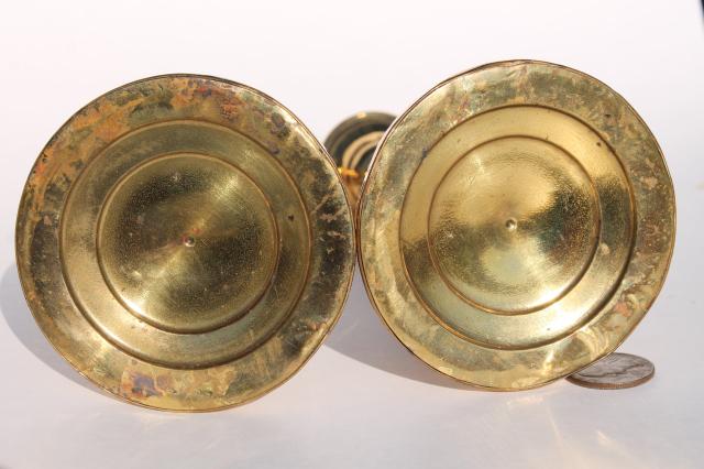 photo of pair polished brass candlesticks, vintage candle holders, English brass hollowware #7