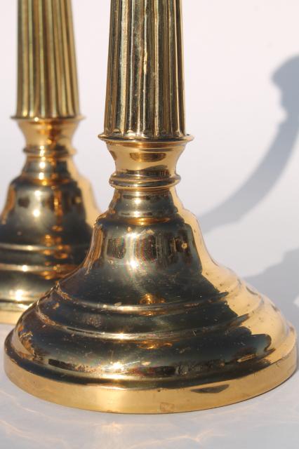 photo of pair polished brass candlesticks, vintage candle holders, English brass hollowware #8