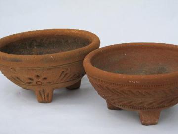 catalog photo of pair rustic terracotta planters, incised pottery cachepots for trees