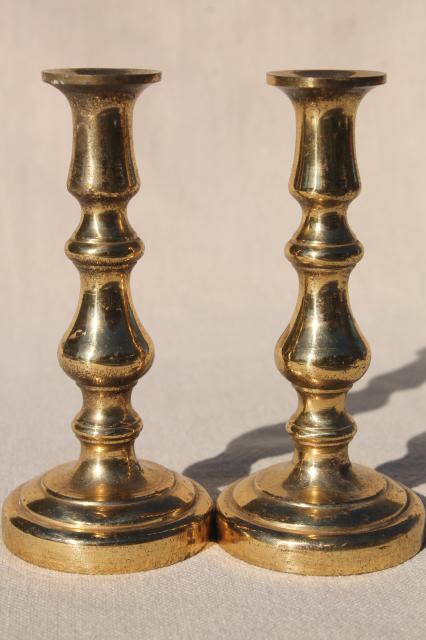 photo of pair small solid brass candlesticks, vintage Peerage - England brass candle holders #2