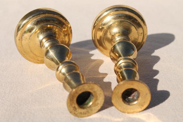 photo of pair small solid brass candlesticks, vintage Peerage - England brass candle holders #3