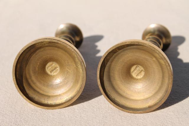 photo of pair small solid brass candlesticks, vintage Peerage - England brass candle holders #4