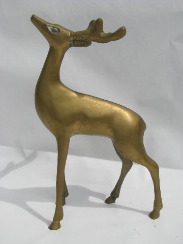 photo of pair solid brass deer figures, 70s vintage brassware sculptures #2