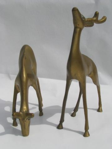 photo of pair solid brass deer figures, 70s vintage brassware sculptures #4