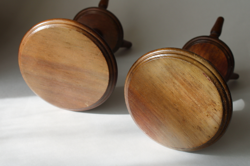 photo of pair tiny wood plant stands, 70s vintage candle holders or planter pot stands table top size  #2