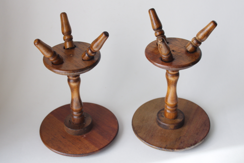 photo of pair tiny wood plant stands, 70s vintage candle holders or planter pot stands table top size  #3