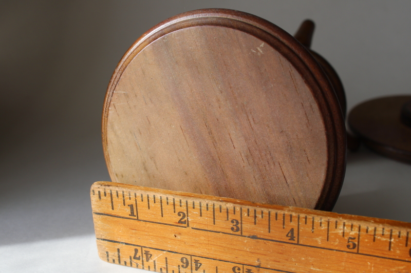 photo of pair tiny wood plant stands, 70s vintage candle holders or planter pot stands table top size  #4