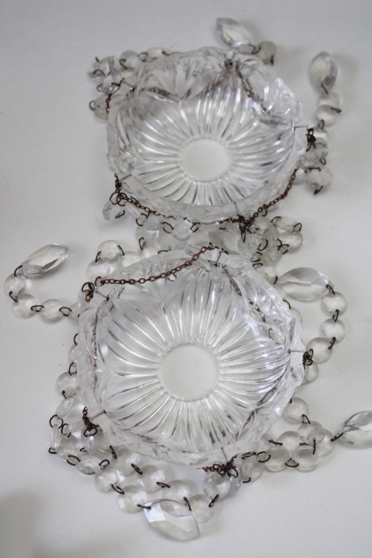 photo of pair unbreakable candle bobeches w/ clear plastic crystals, teardrop prisms swags #8