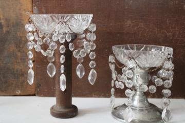 catalog photo of pair unbreakable candle bobeches w/ clear plastic crystals, teardrop prisms swags 