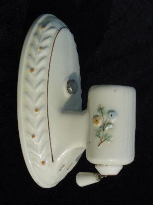 photo of pair vintage 30s Porcelier floral sconces with the orig label #2