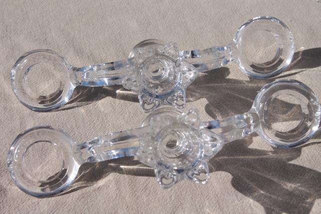 photo of pair vintage Cambridge arms crystal clear elegant glass candelabras w/ flower vase epergnes #6