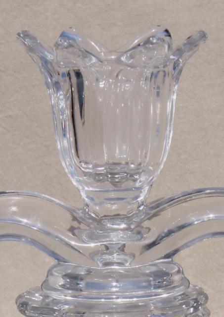 photo of pair vintage Cambridge arms crystal clear elegant glass candelabras w/ flower vase epergnes #11