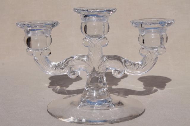 photo of pair vintage Cambridge arms crystal clear elegant glass candelabras w/ flower vase epergnes #18