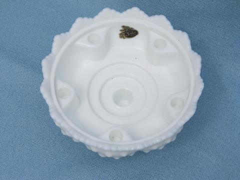 photo of pair vintage Fenton hobnail milk glass candle bowls for flowers #3