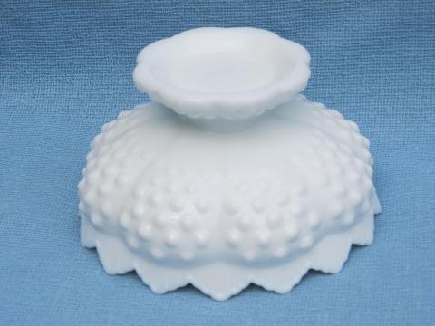 photo of pair vintage Fenton hobnail milk glass candle bowls for flowers #4