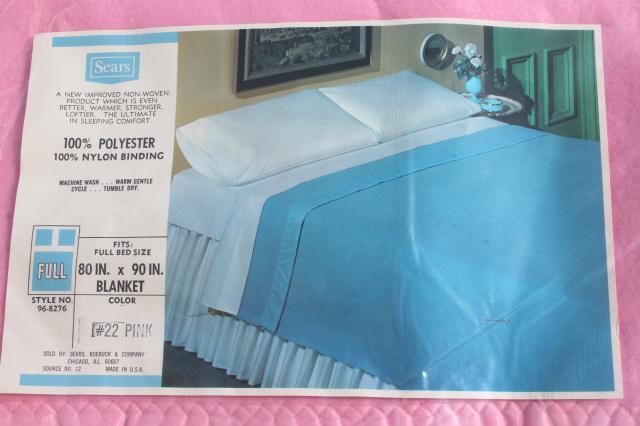photo of pair vintage Sears poly plush bed blankets in pink, sealed full double blanket size #3