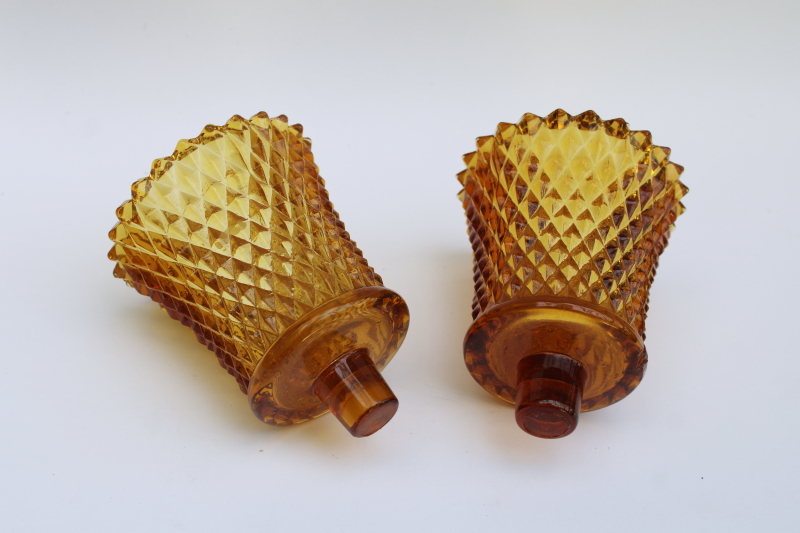 photo of pair vintage amber glass diamond point peg candle holder cups for votive tea light candles  #1