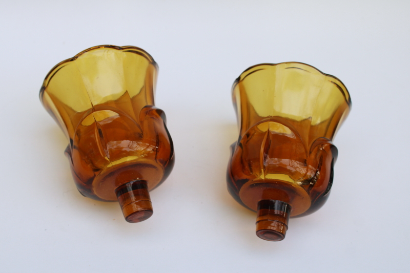 photo of pair vintage amber glass hobnail pattern candle holder cups for votive tea light candles  #1