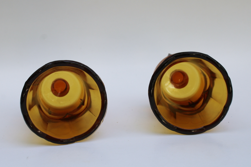 photo of pair vintage amber glass hobnail pattern candle holder cups for votive tea light candles  #2