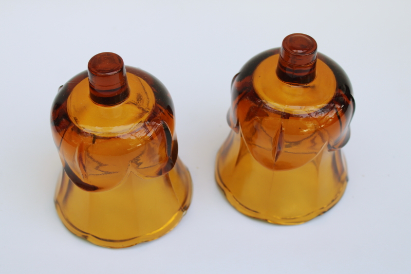 photo of pair vintage amber glass hobnail pattern candle holder cups for votive tea light candles  #3