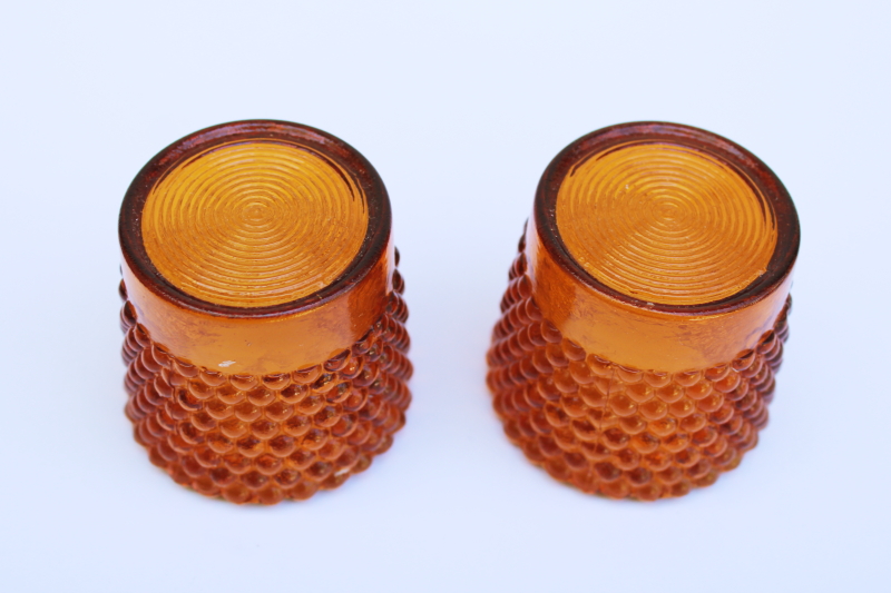 photo of pair vintage amber glass hobnail pattern candle holder cups for votive tea light candles #3