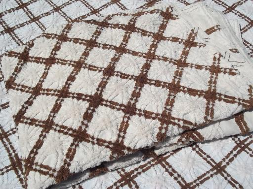 photo of pair vintage brown abd white cotton chenille bedspreads, Morgan-Jones? #2