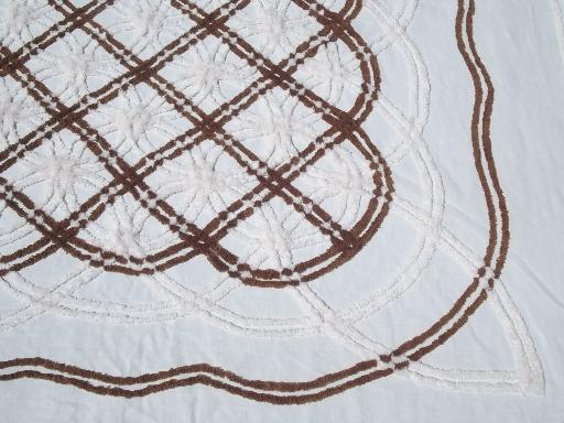 photo of pair vintage brown abd white cotton chenille bedspreads, Morgan-Jones? #3