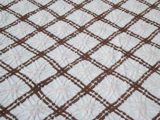 photo of pair vintage brown abd white cotton chenille bedspreads, Morgan-Jones? #4