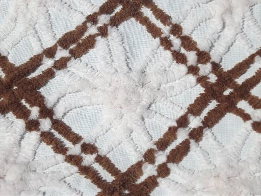 photo of pair vintage brown abd white cotton chenille bedspreads, Morgan-Jones? #5