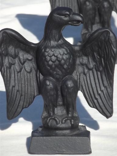 photo of pair vintage cast iron eagles, set of heavy black iron bookends w/ eagle #3