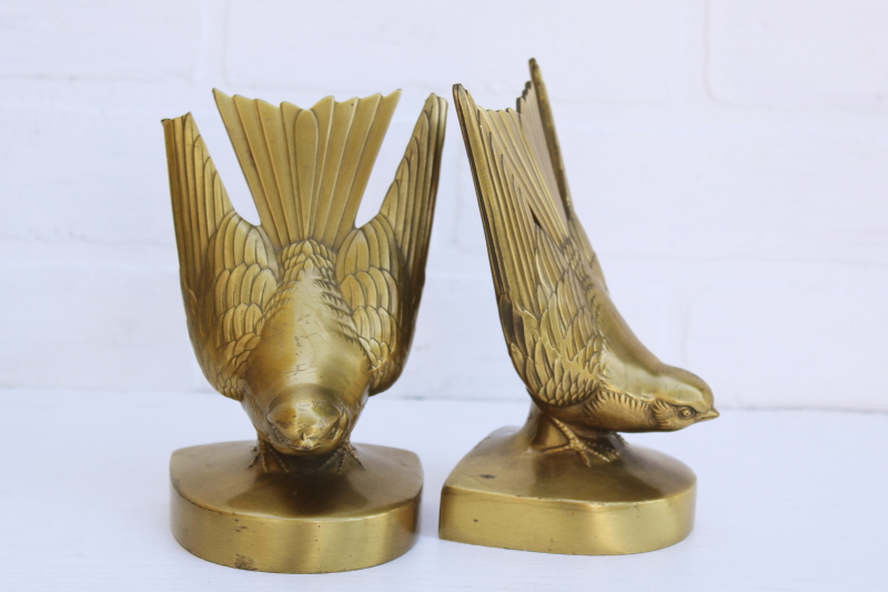 photo of pair vintage cast metal birds, heavy bookends w/ antique gold bronze finish french country style #2