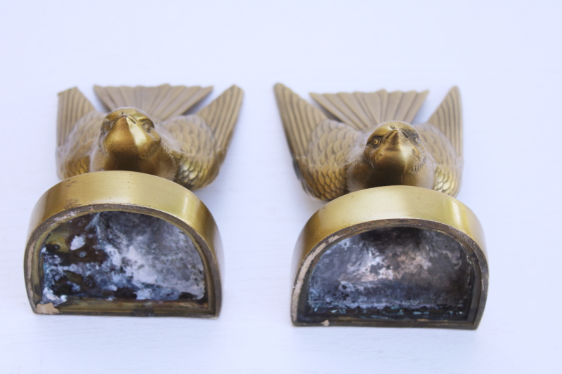 photo of pair vintage cast metal birds, heavy bookends w/ antique gold bronze finish french country style #5