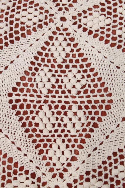 photo of pair vintage cotton lace crochet bedspreads, farmhouse style shabby cottage chic #8