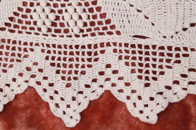 photo of pair vintage cotton lace crochet bedspreads, farmhouse style shabby cottage chic #9