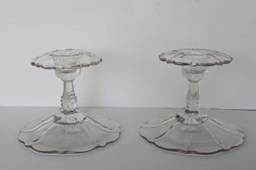 catalog photo of pair vintage crystal clear Cambridge elegant glass candlesticks 3900 / 67 unetched