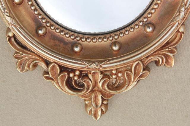 photo of pair vintage fish eye convex bubble dome glass mirrors in classic gold federal eagle frames #12