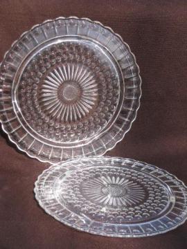 catalog photo of pair vintage flat plateau cake plates, tiny bubble hobnail pattern glass