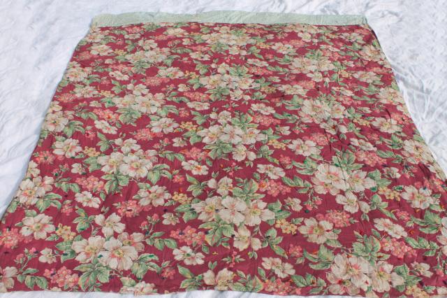 photo of pair vintage floral print whole cloth quilts, soft puffy wool filled cotton comforters #2