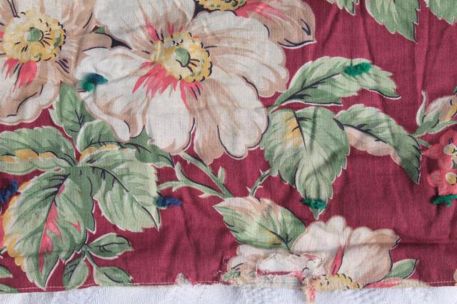 photo of pair vintage floral print whole cloth quilts, soft puffy wool filled cotton comforters #3