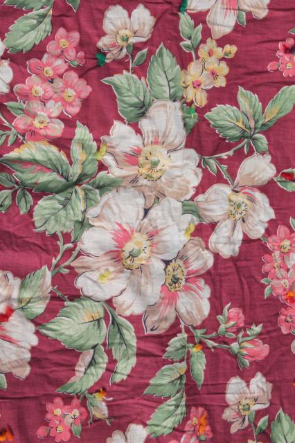 photo of pair vintage floral print whole cloth quilts, soft puffy wool filled cotton comforters #4